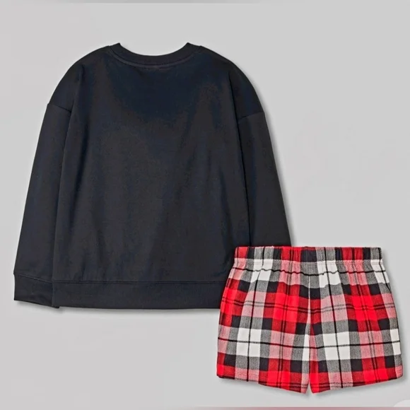 NWT Girls Christmas 2pc Holly Vibes Long Sleeve Sweatshirt Boxer Pajama Set, S 8 - Picture 6 of 8